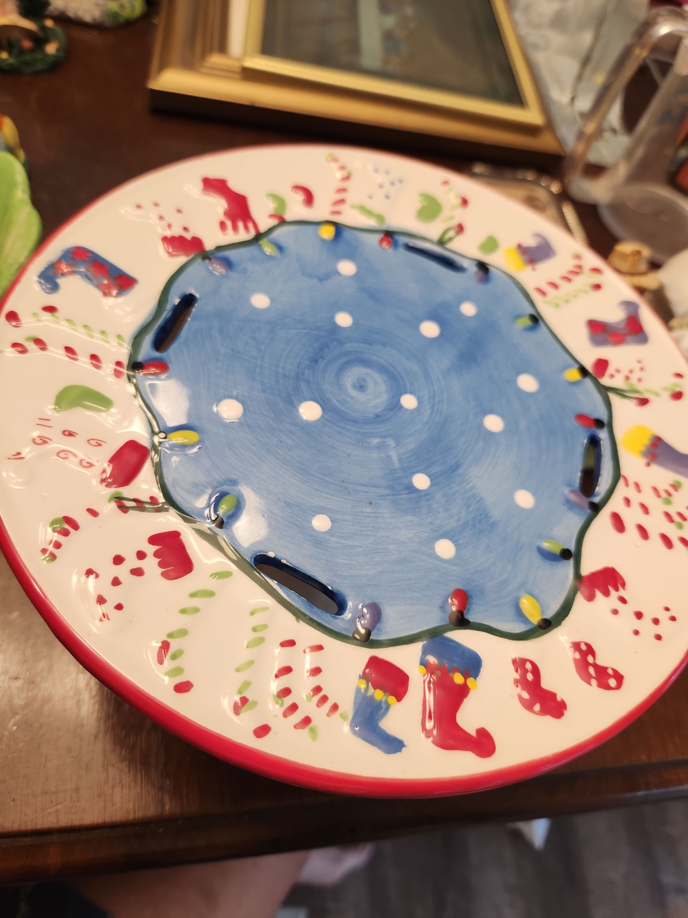 Source Unknown Blue & White Hand-Painted Holiday Cake Stand